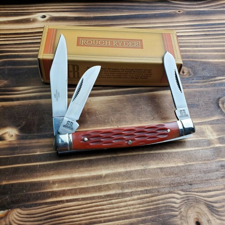 Couteau Rough Rider Stockman Red Bone Manche Os 3 Lames Acier 440 RR291 - Livraison Gratuite
