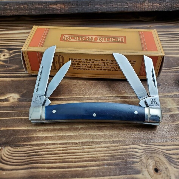 Couteau Rough Rider Whittler Blue Smooth Bone Manche Os Lames Acier 440 RR1950 - Livraison Gratuite