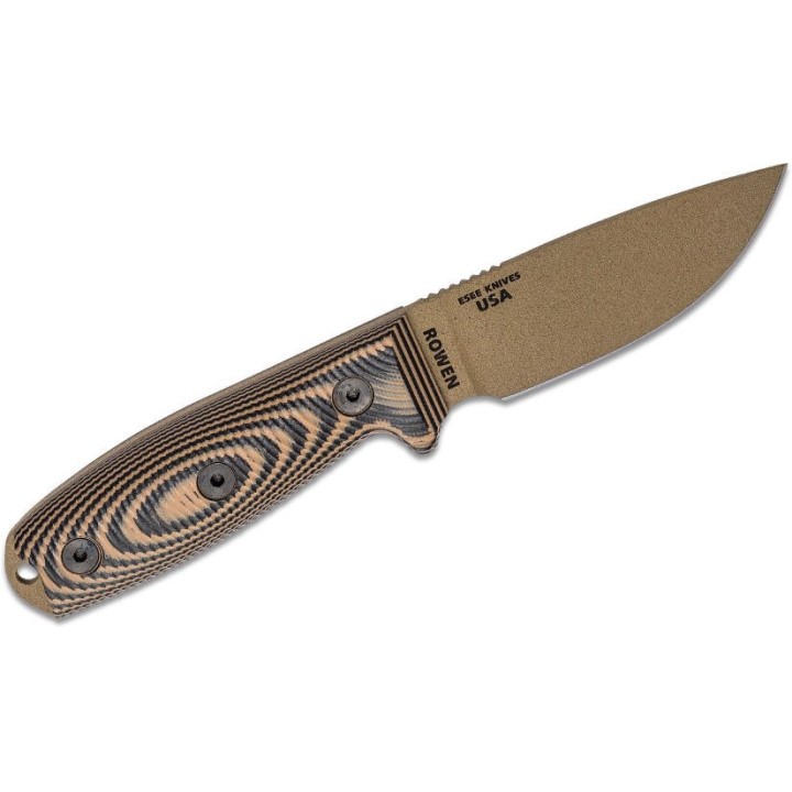 Couteau ESEE Esee-3 Dark Earth Manche Coyote/Black G10 Acier Carbone 1095 Etui Made USA ES3PMDE005 - Livraison Gratuite