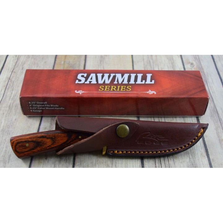 Couteau Fabrication Artisanale Avec Une Lime Manche Bois Etui Cuir SM0023 - Livraison Gratuite