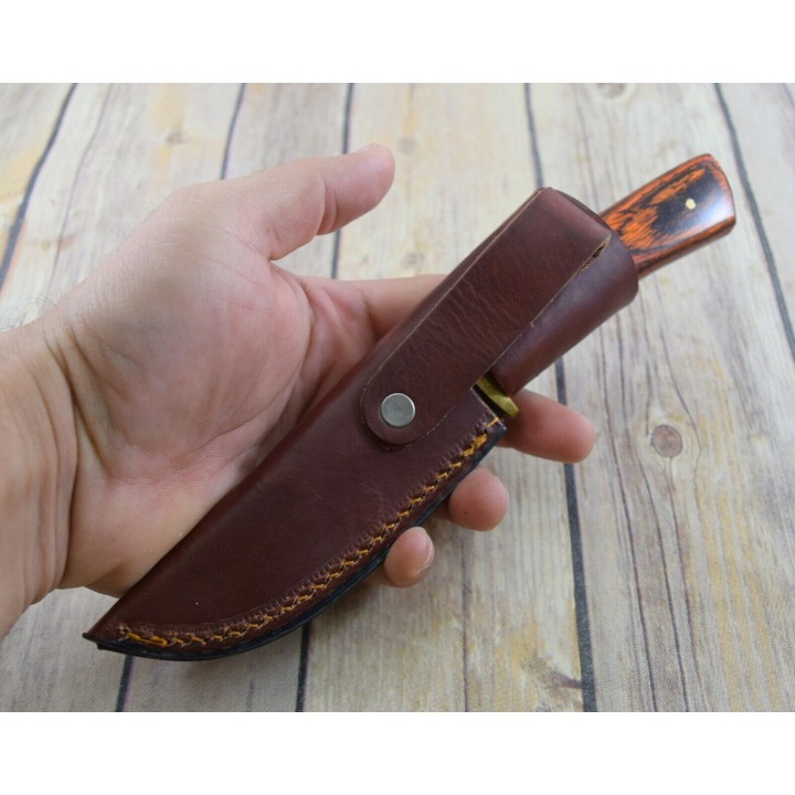 Couteau Fabrication Artisanale Avec Une Lime Manche Bois Etui Cuir SM0023 - Livraison Gratuite