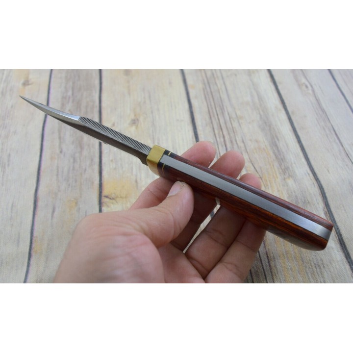 Couteau Fabrication Artisanale Avec Une Lime Manche Bois Etui Cuir SM0023 - Livraison Gratuite