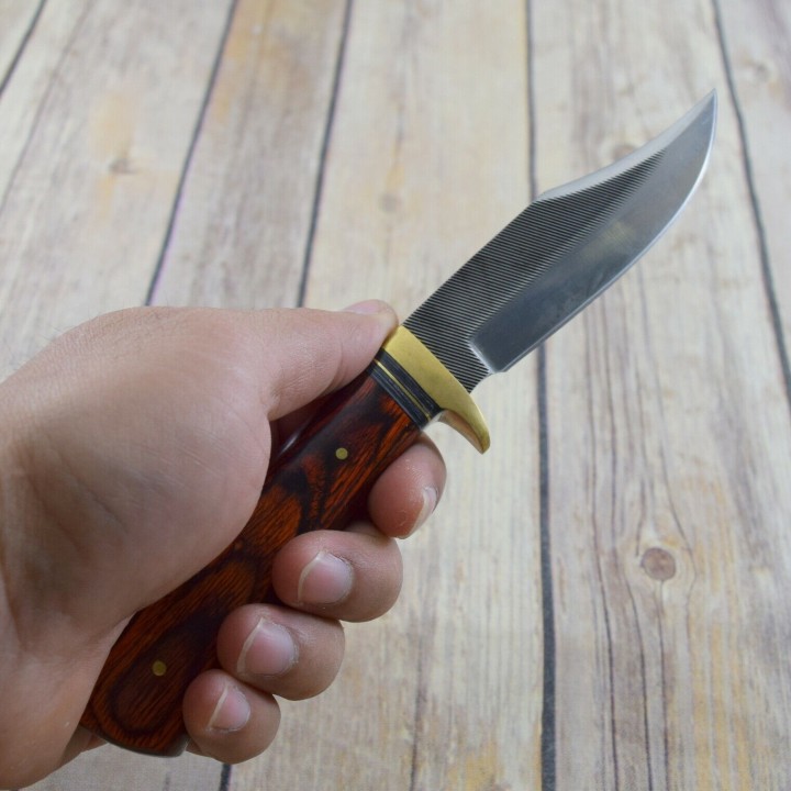 Couteau Fabrication Artisanale Avec Une Lime Manche Bois Etui Cuir SM0023 - Livraison Gratuite