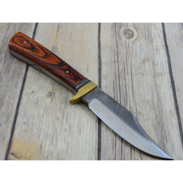 Couteau Fabrication Artisanale Avec Une Lime Manche Bois Etui Cuir SM0023 - Livraison Gratuite