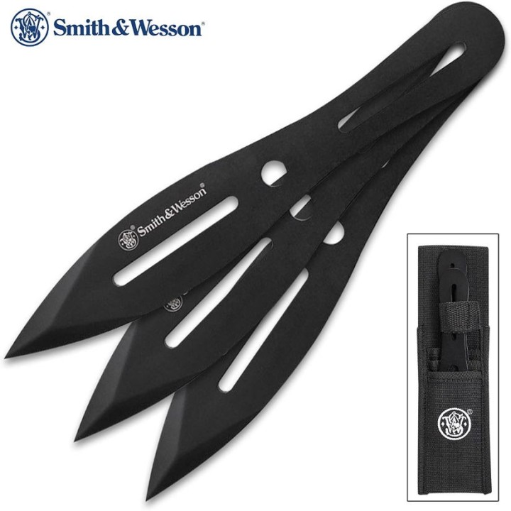Lot de 3 Couteaux de Lancer Smith&Wesson Black Lame Acier 2Cr13 SWTK8BCP - Livraison Gratuite