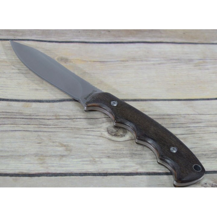 Couteau de Survie Chasse Browning Lame Acier Inox Manche Bois Etui Nylon BR0214 - Livraison Gratuite