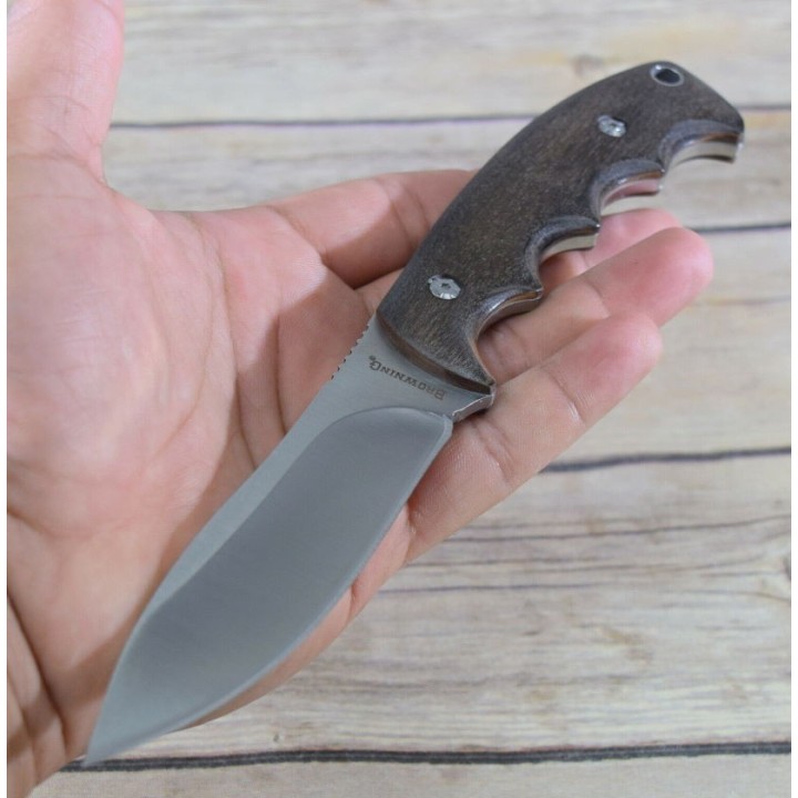 Couteau de Survie Chasse Browning Lame Acier Inox Manche Bois Etui Nylon BR0214 - Livraison Gratuite
