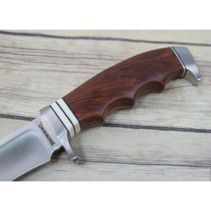 Couteau de Chasse Survie Browning Red Sandalwood Handle Lame Acier Inox Etui Nylon BR0157 - Livraison gratuite