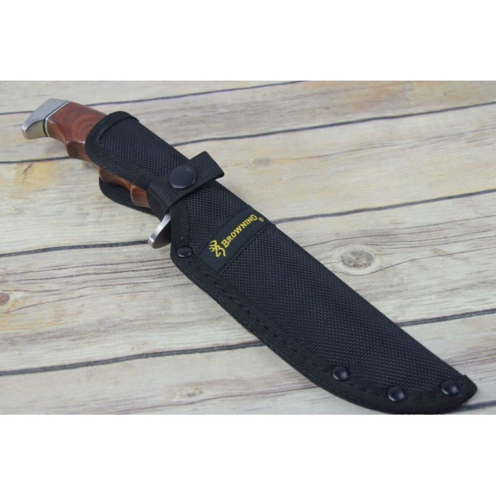 Couteau de Chasse Survie Browning Red Sandalwood Handle Lame Acier Inox Etui Nylon BR0157 - Livraison gratuite