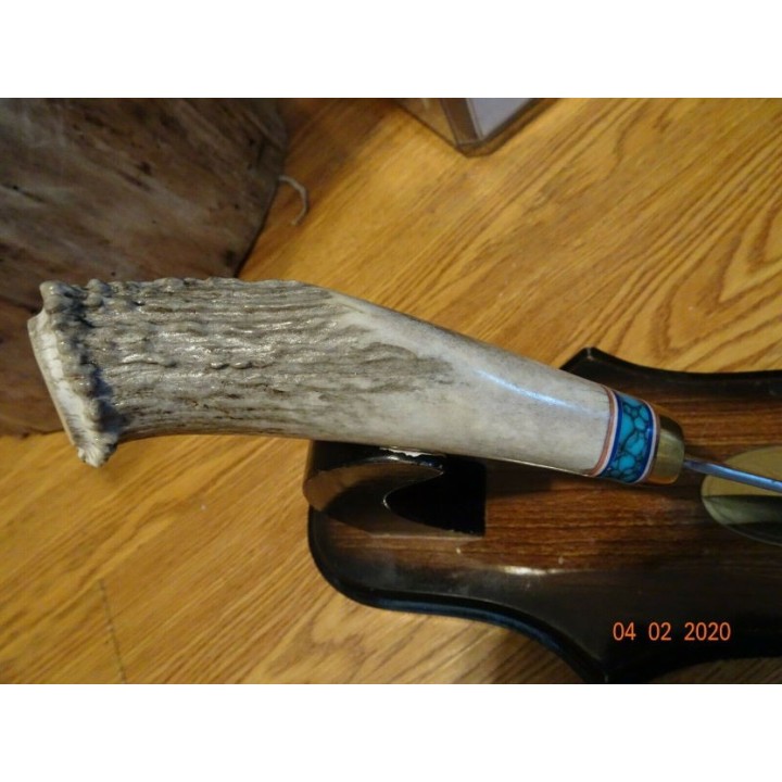 Couteau Ken Richardson Bowie Manche Elan/Turquoise Lame Acier 1085HC Etui Cuir USA KRK1405CT - Livraison Gratuite