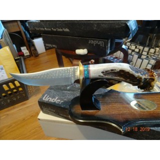 Couteau Ken Richardson Bowie Manche Elan/Turquoise Lame Acier 1085HC Etui Cuir USA KRK1408T - Livraison Gratuite
