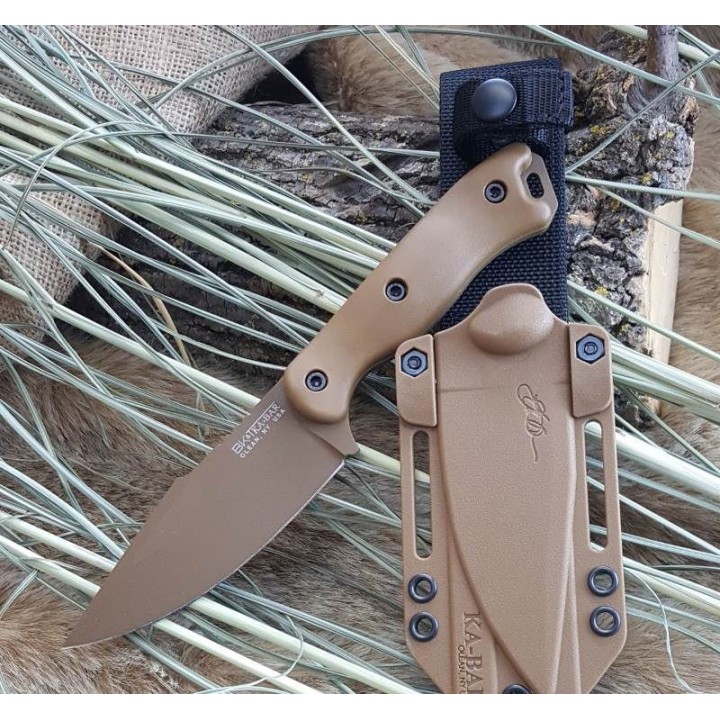 Couteau KA-BAR Becker Harpoon Lame Acier Carbone 1095 Manche Tan Zytel Etui Polymère Made USA BKR18 - Livraison Gratuite