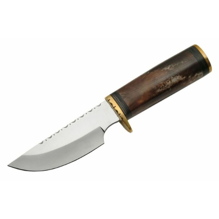 Couteau de Chasse Skinner Lame Acier Inox Manche Os Etui Cuir PA8004BR - Livraison Gratuite