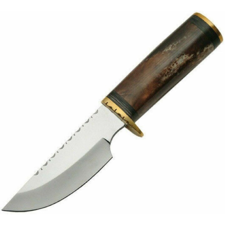 Couteau de Chasse Skinner Lame Acier Inox Manche Os Etui Cuir PA8004BR - Livraison Gratuite