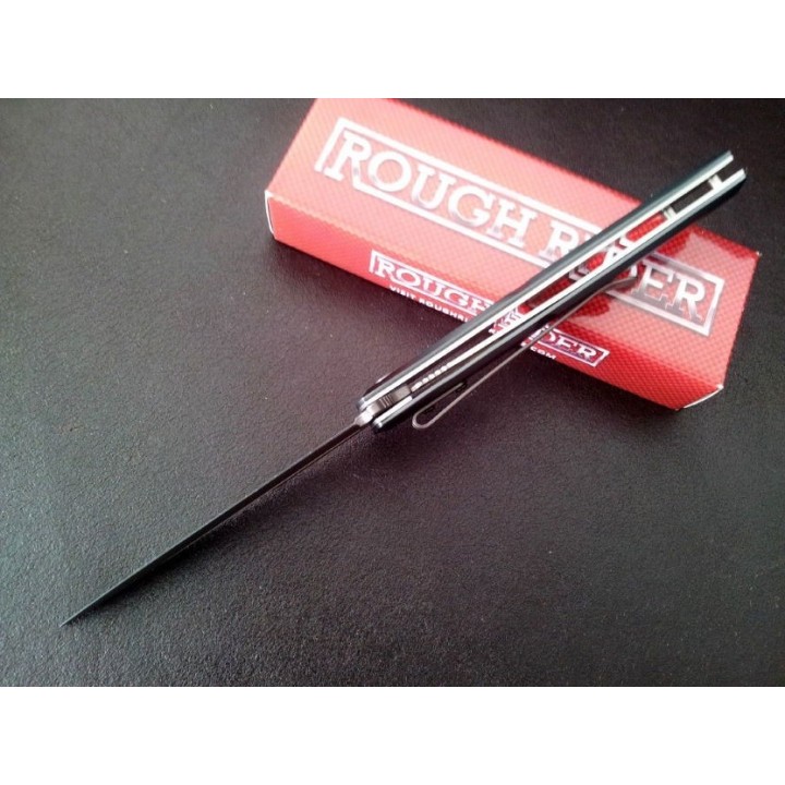 Couteau Stiletto Lame Acier Titane Manche Aluminium Linerlock Clip Rough Rider RR1858 - Livraison Gratuite