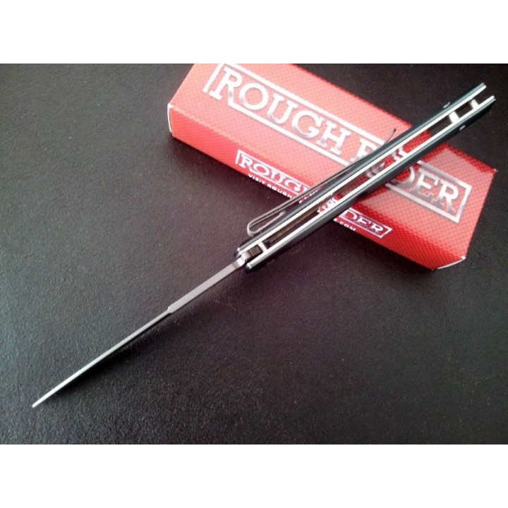 Couteau Stiletto Lame Acier Titane Manche Aluminium Linerlock Clip Rough Rider RR1858 - Livraison Gratuite