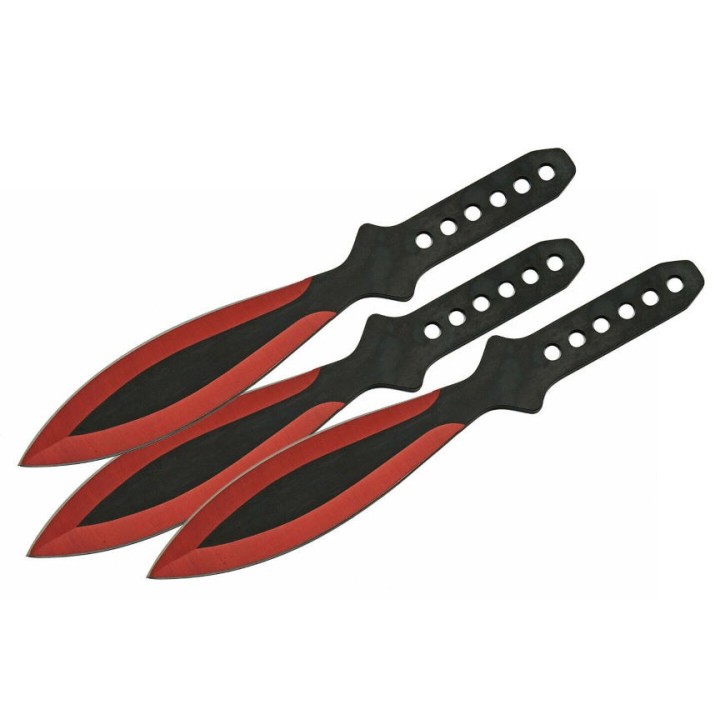 Lot de 6 Couteaux de Lancer Red Throwing Knife Set 6 Pcs Acier Inox Etui Nylon CN211415RD - Livraison Gratuite