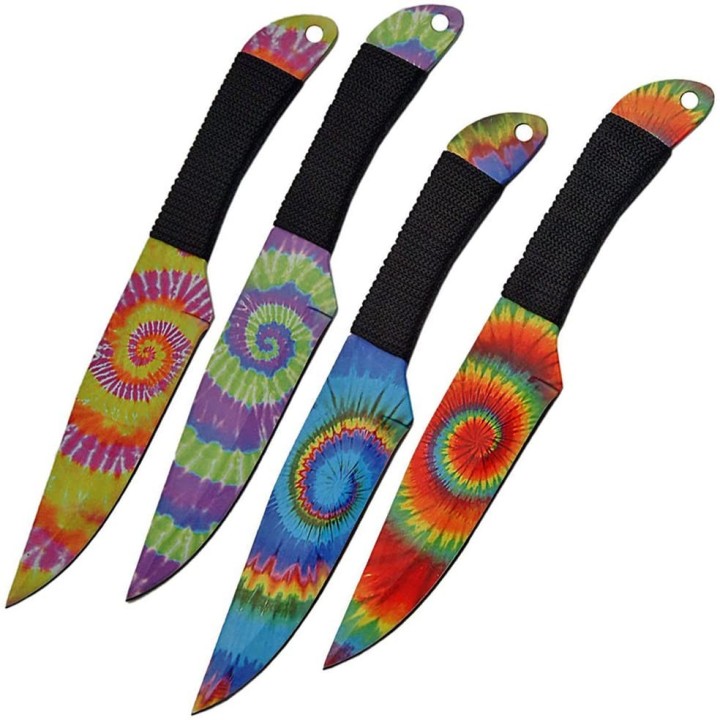 Lot de 4 Couteaux de Lancer Wild Boar Lot of 4 Tie Dye Throwing Lame Acier 440 Etui Nylon WB1023 - Livraison Gratuite