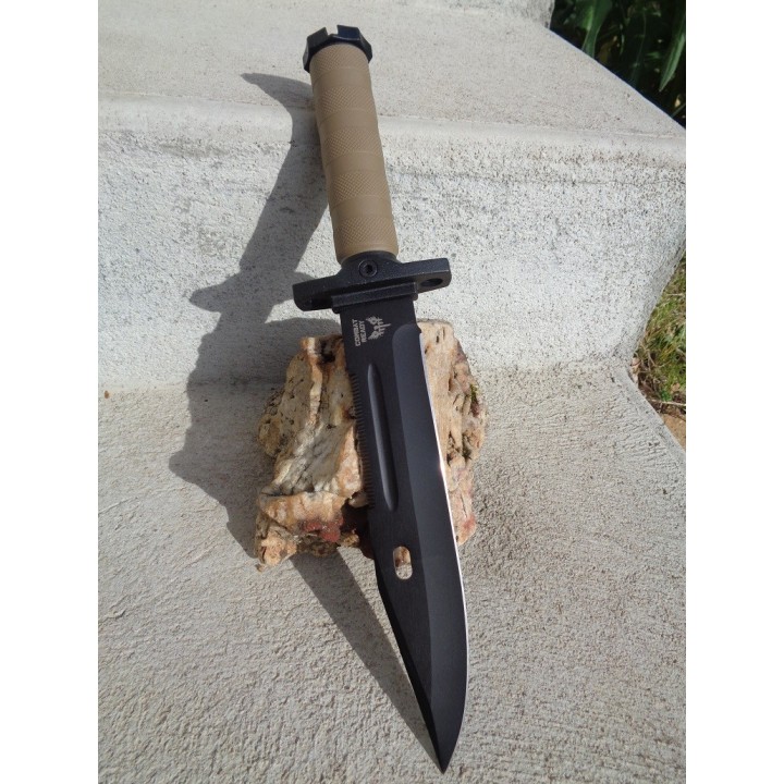 Couteau de Combat Lame Acier 3Cr13 Manche Abs Tan Etui Nylon CBR370 - Livraison Gratuite