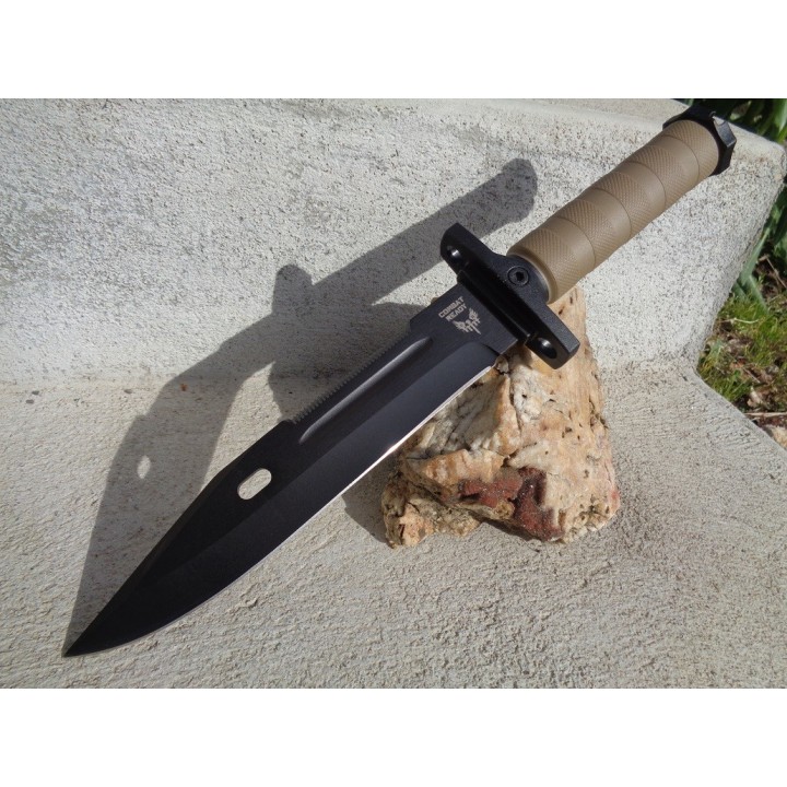 Couteau de Combat Lame Acier 3Cr13 Manche Abs Tan Etui Nylon CBR370 - Livraison Gratuite