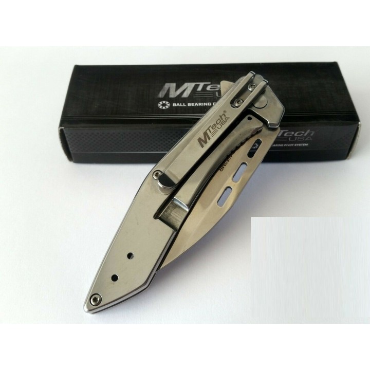 Couteau Mtech Mirror Lame Wharncliffe Acier 3Cr13 Manche Acier Framelock Clip MT1052MR - Livraison Gratuite