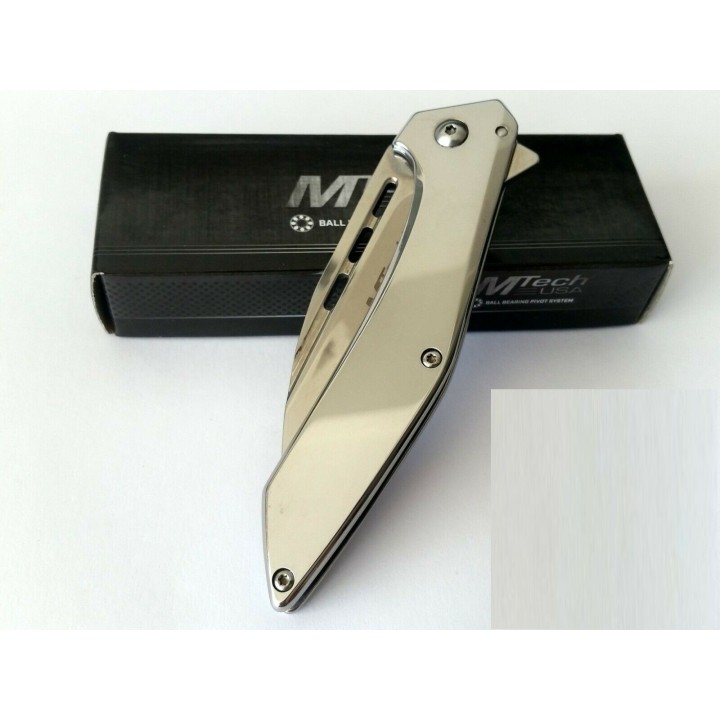 Couteau Mtech Mirror Lame Wharncliffe Acier 3Cr13 Manche Acier Framelock Clip MT1052MR - Livraison Gratuite