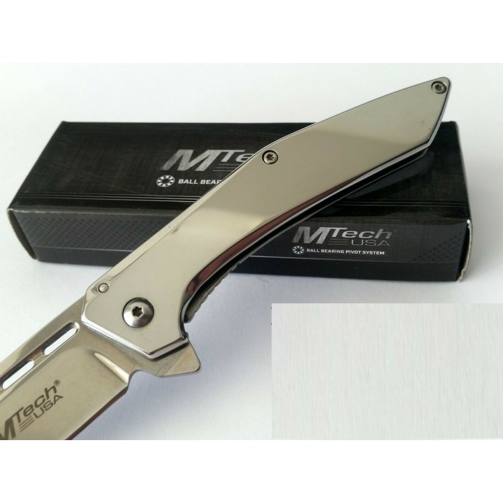 Couteau Mtech Mirror Lame Wharncliffe Acier 3Cr13 Manche Acier Framelock Clip MT1052MR - Livraison Gratuite