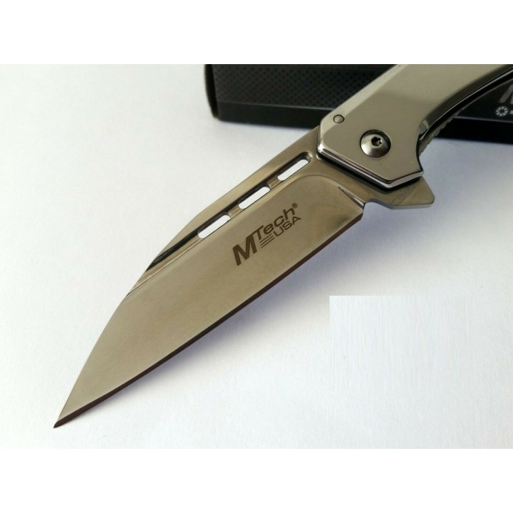 Couteau Mtech Mirror Lame Wharncliffe Acier 3Cr13 Manche Acier Framelock Clip MT1052MR - Livraison Gratuite