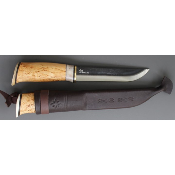 Couteau Kellam Arctic Hunter Lame Acier Carbone Manche Bois/Bois de Renne Etui Cuir Finland KLA8214 - Livraison Gratuite