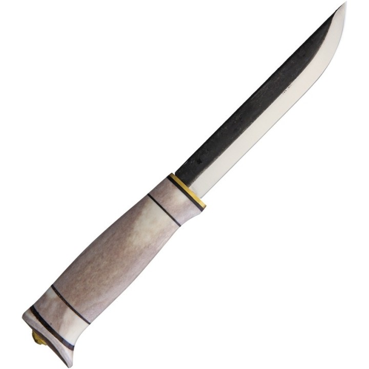 Couteau Kellam PoleStar Lame Acier Carbone Manche Bois de Renne Etui Cuir Finland KLAL125 - Livraison Gratuite