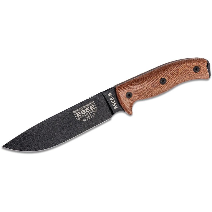 Couteau ESEE Esee-6 OD Black Manche Natural Micarta Acier Carbone 1095 Etui USA ES6PB011 - Livraison Gratuite