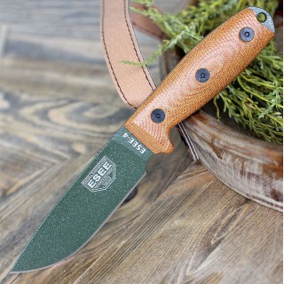 Couteau ESEE Esee-4 OD Green Manche Natural Micarta Acier Carbone 1095 Etui Plastic USA ES4POD011 - Livraison Gratuite