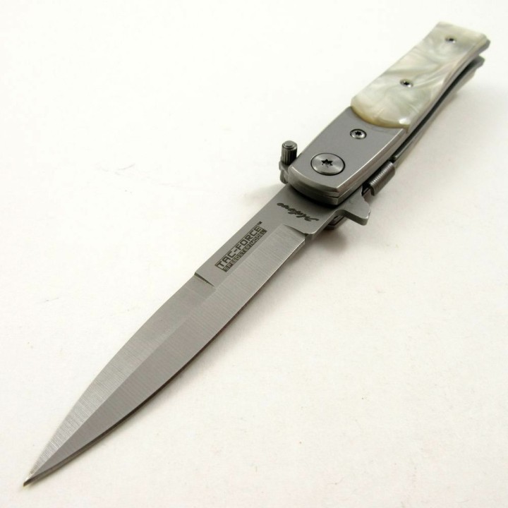 Stiletto Couteau Mafia Milano A/O Lame Acier 440 Manche Façon Perle Linerlock Clip TF438P - Livraison Gratuite
