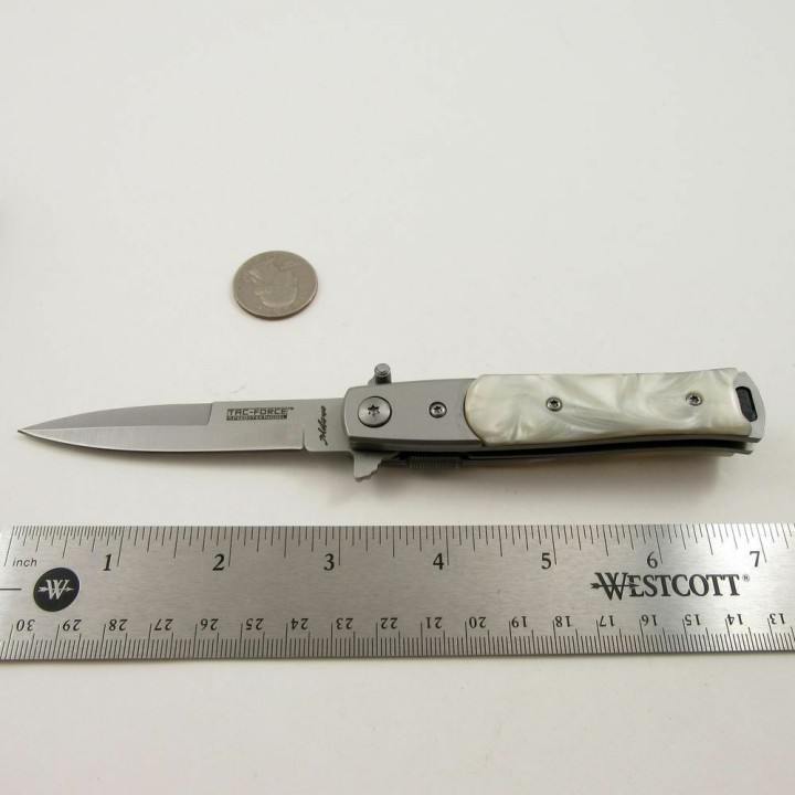 Stiletto Couteau Mafia Milano A/O Lame Acier 440 Manche Façon Perle Linerlock Clip TF438P - Livraison Gratuite