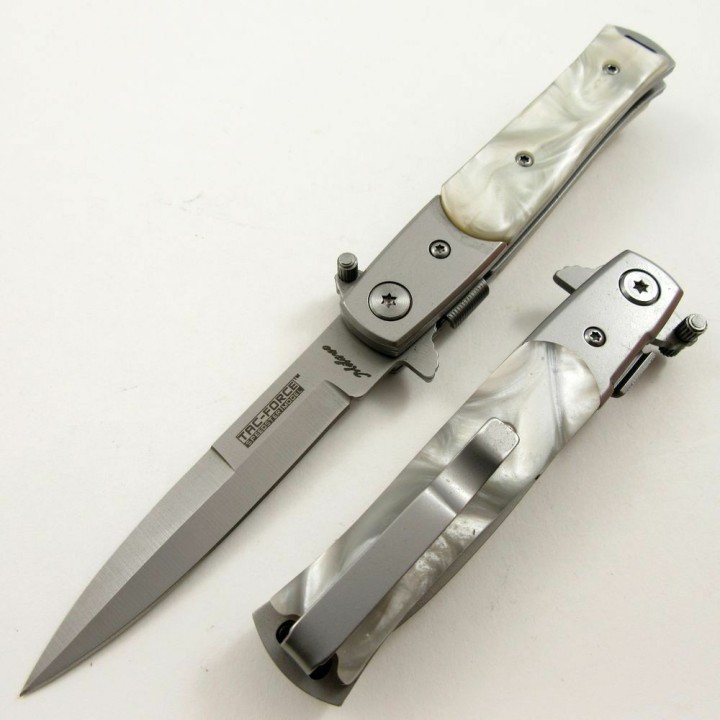 Stiletto Couteau Mafia Milano A/O Lame Acier 440 Manche Façon Perle Linerlock Clip TF438P - Livraison Gratuite