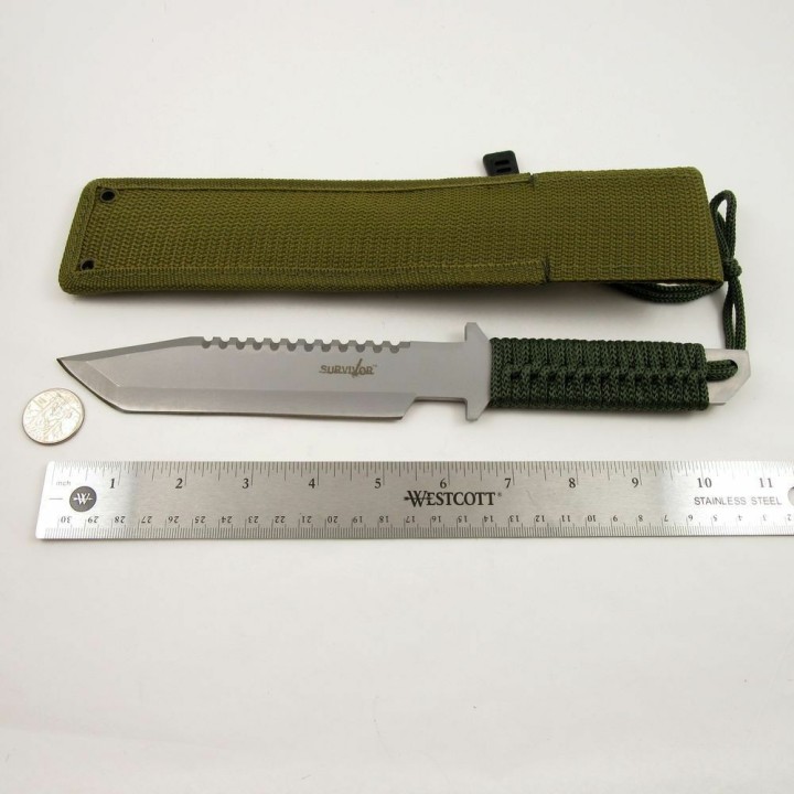 Couteau de Survie Lame Acier Inox Manche Paracorde Etui Nylon + Allume FEU M3371 - Livraison Gratuite