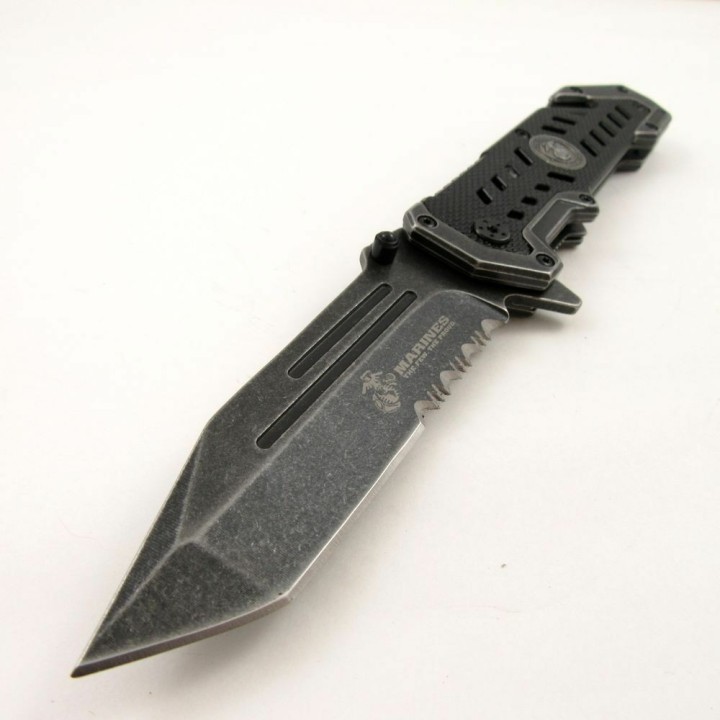 Couteau USMC Marines Rescue A/O Lame Tanto Acier Inox Manche Alum Linerlock Clip USMA1052SW - Livraison Gratuite