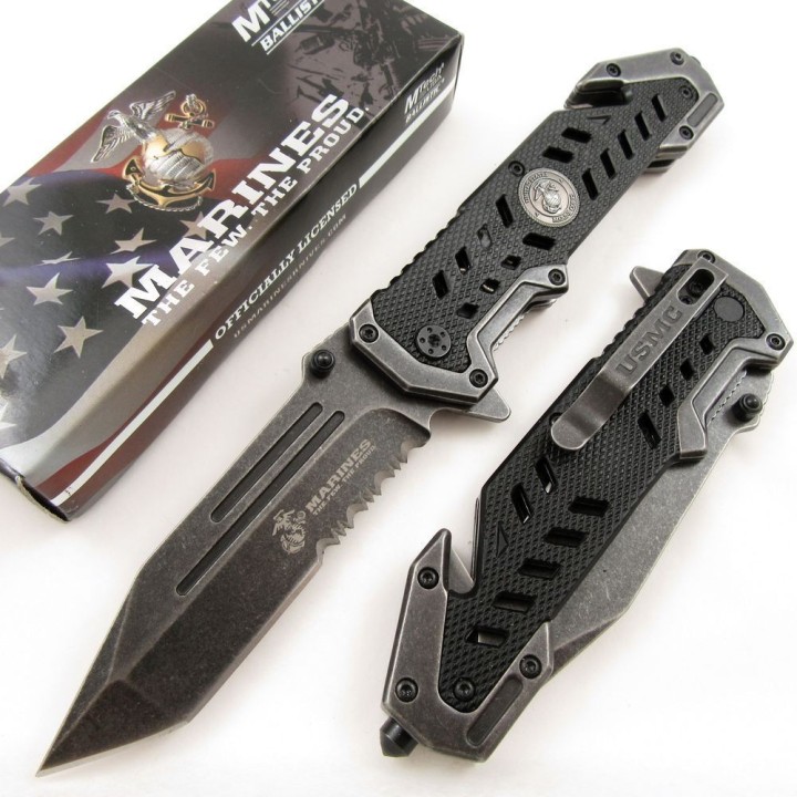 Couteau USMC Marines Rescue A/O Lame Tanto Acier Inox Manche Alum Linerlock Clip USMA1052SW - Livraison Gratuite