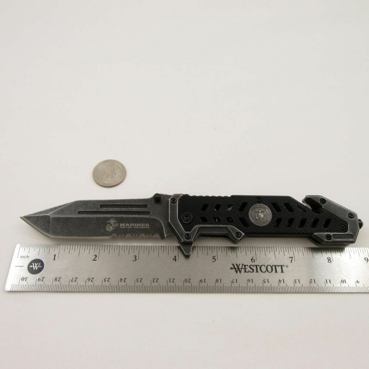 Couteau USMC Marines Rescue A/O Lame Tanto Acier Inox Manche Alum Linerlock Clip USMA1052SW - Livraison Gratuite