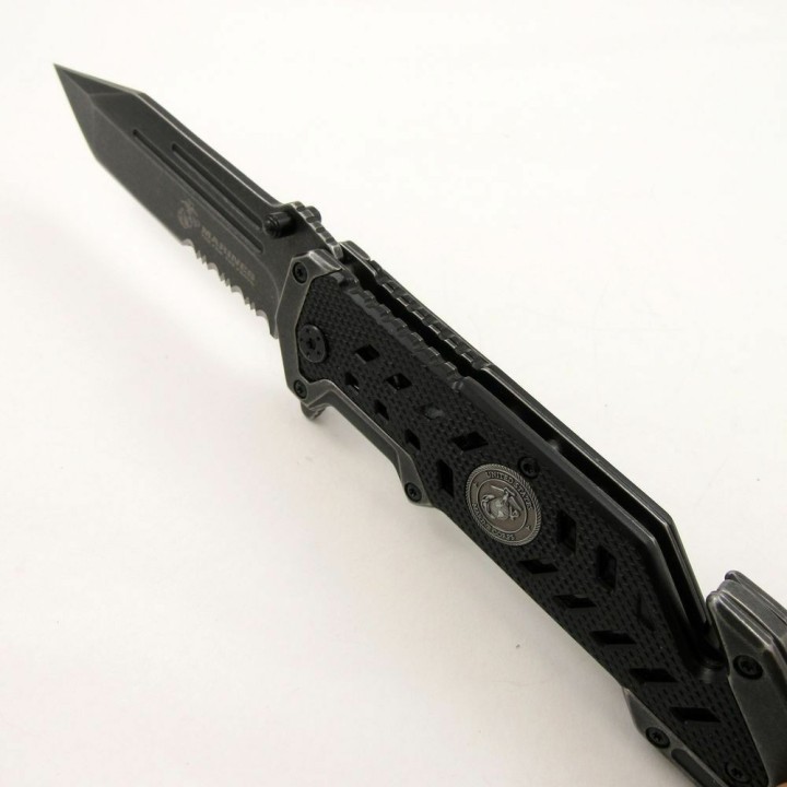Couteau USMC Marines Rescue A/O Lame Tanto Acier Inox Manche Alum Linerlock Clip USMA1052SW - Livraison Gratuite