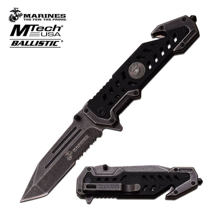Couteau USMC Marines Rescue A/O Lame Tanto Acier Inox Manche Alum Linerlock Clip USMA1052SW - Livraison Gratuite