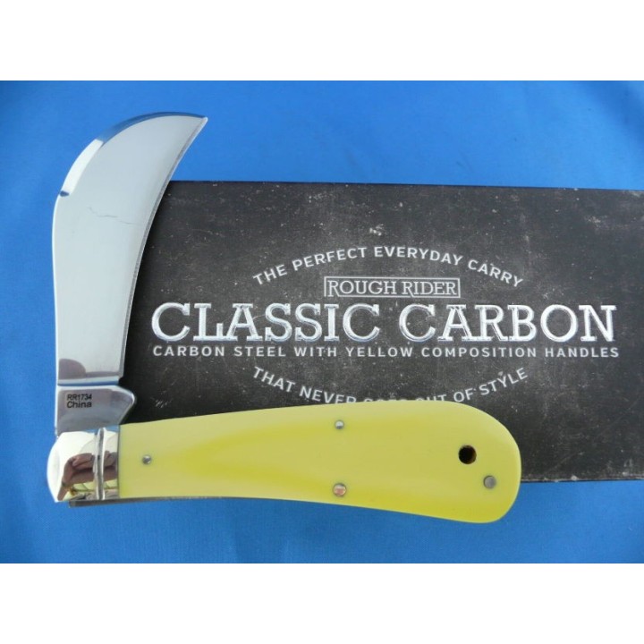 Couteau Serpette Rough Rider Hawkbill Carbon Yellow Manche Abs Lame Acier T10 RR1734 - Livraison Gratuite