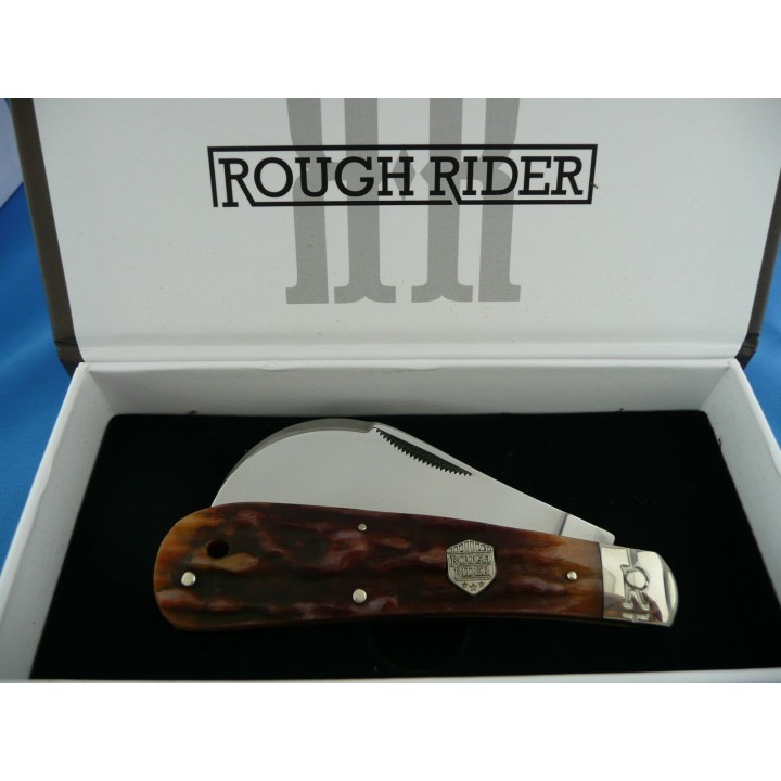 Couteau Serpette Rough Rider Hawkbill Brown Stag Lame Acier 440 Manche Os RR1797 - Livraison Gratuite