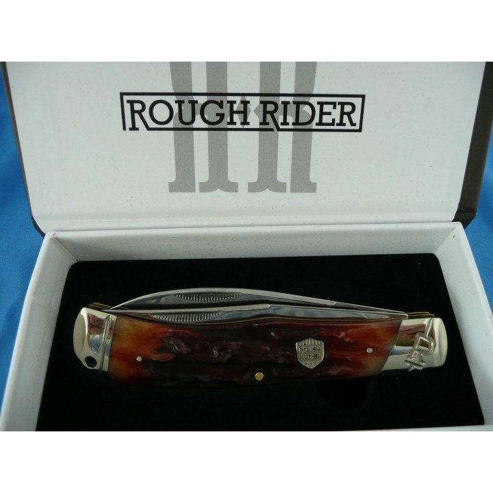 Couteau Rough Rider Jumbo Trapper Brown Lames Acier T10 Manche Os RR1801 - Livraison Gratuite