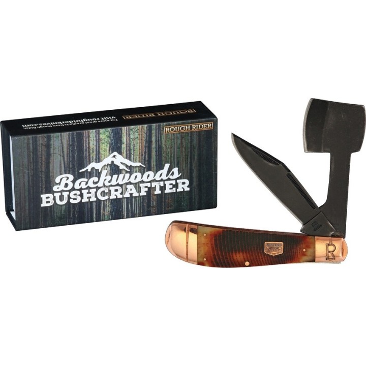 Couteau Rough Rider Backwoods Bushcrafter Folding Axe 2 Lames Acier 440 Manche Os RR1841 - Livraison Gratuite