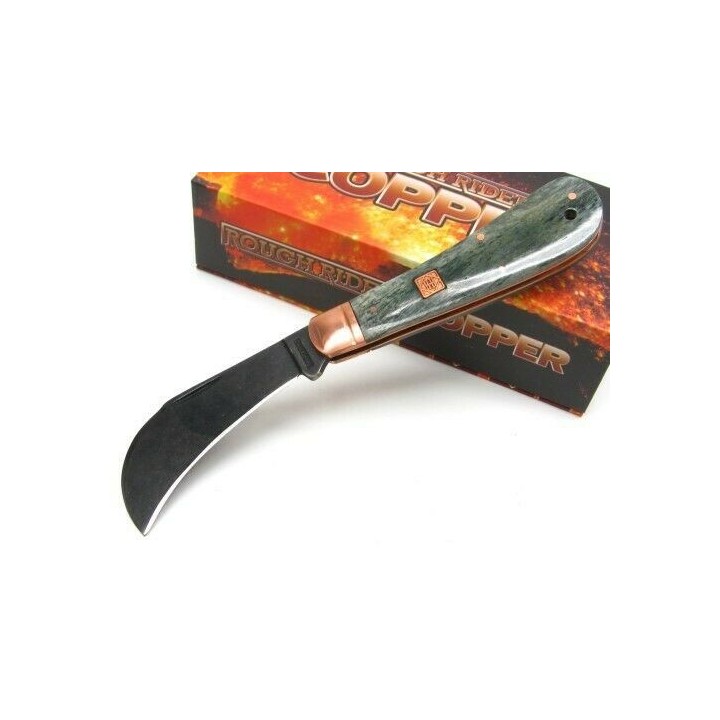 Couteau Serpette Rough Rider Copper Bolster Hawkbill Lame Acier 440 Manche Os RR1587 - Livraison Gratuite