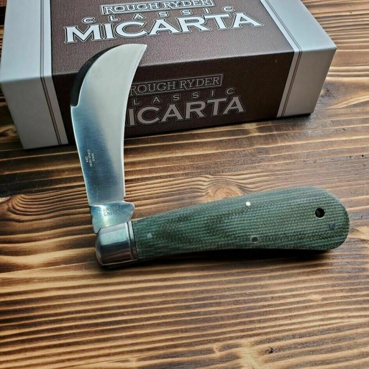 Couteau Serpette Rough Rider Hawkbill Green Micarta Lame Acier 440 Manche Micarta RR1993 - Livraison Gratuite