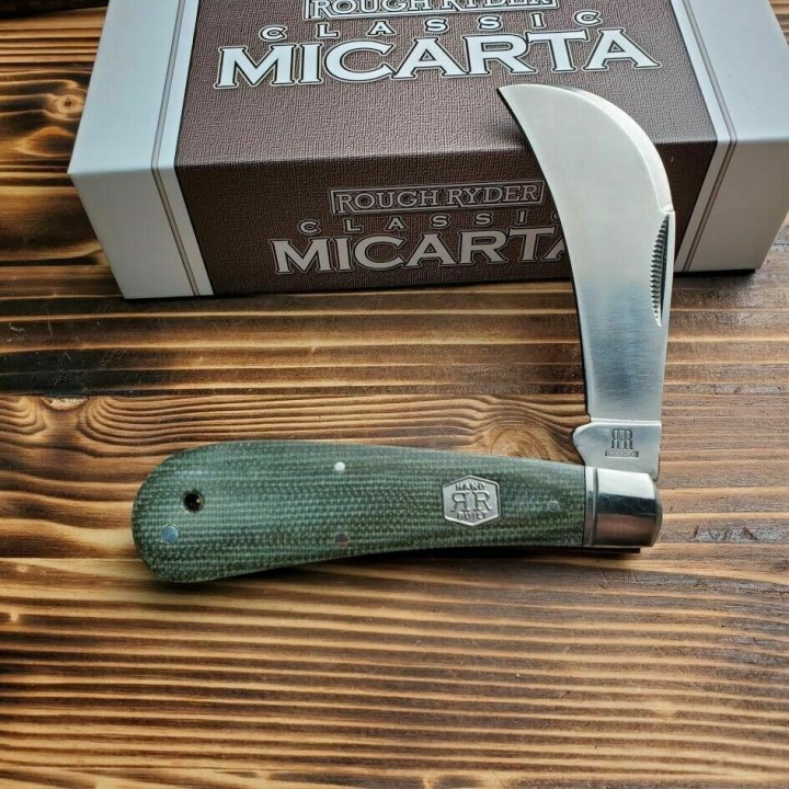 Couteau Serpette Rough Rider Hawkbill Green Micarta Lame Acier 440 Manche Micarta RR1993 - Livraison Gratuite