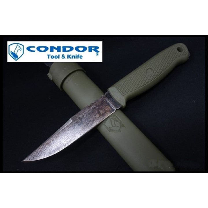 Couteau Condor Bushglider Knife Green Acier Carbone 1095 Manche & Etui Abs Made El Salvador CTK394942HC - Livraison Gratuite