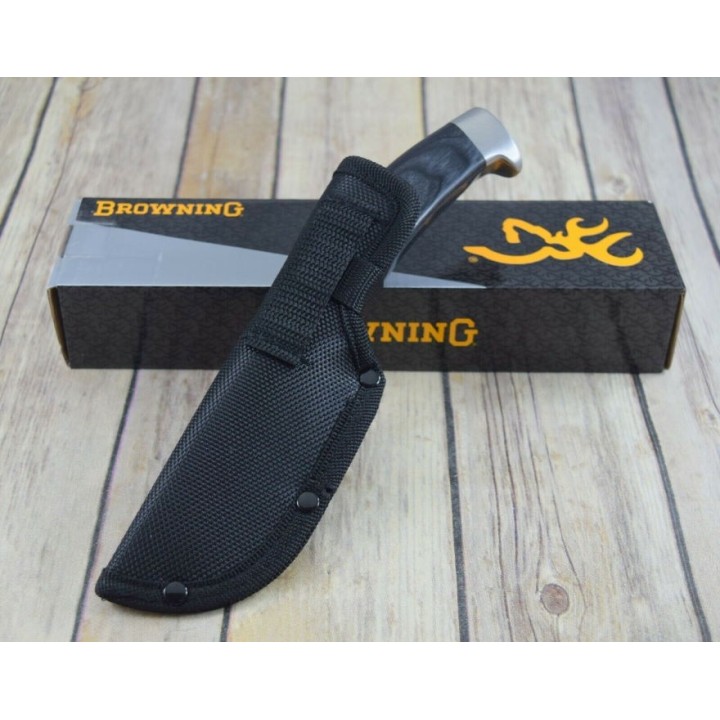 Couteau Browning Black Laminate Skinner Lame Acier Inox Manche Bois Etui Nylon BR0371 - Livraison Gratuite